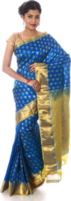 

Mahaveersilkcreations Woven Kanjivaram Pure Silk Saree(Blue)