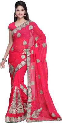 

Desi Butik Embroidered Fashion Art Silk Saree(Pink), Peach