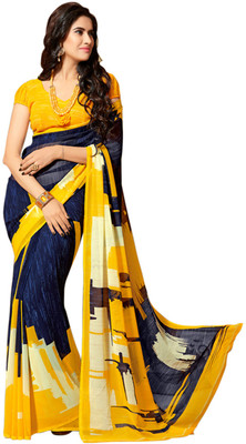 

Parisha Printed Daily Wear Georgette Saree(Pack of 2, Dark Blue, Yellow), Navy blue & yellow