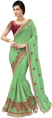 

Shree Vardhman Printed Bollywood Georgette Saree(Multicolor), Maroon