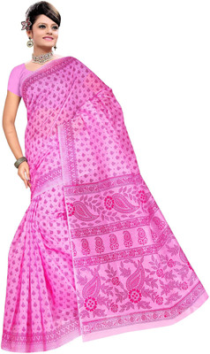 

revathi textiles Printed Gadwal Cotton Saree(Pink)