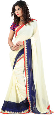 

Divy Self Design Bollywood Handloom Georgette Saree(White), Offwhite