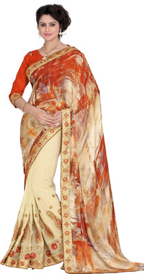 Shree Vardhman Embroidered Bollywood Georgette Saree(Beige), Chiku