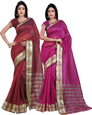 

Weavedeal Solid Banarasi Chanderi Saree(Pack of 2, Multicolor)