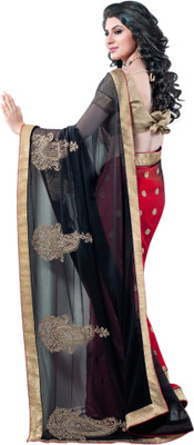 

Vishal Printed Fashion Chiffon Saree(Black), Black+maroon