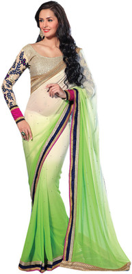 

Brijraj Solid Fashion Georgette Saree(Green, White)