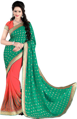 

Khushali Self Design, Embroidered, Embellished Fashion Georgette Saree(Pink), Gajari