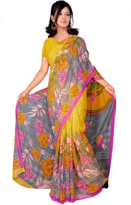 

Vardan Prints Floral Print Bollywood Georgette Saree(Yellow, Grey), Grey;yellow