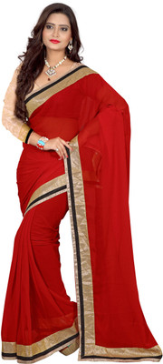 

Ishin Solid Fashion Georgette Saree(White), Red