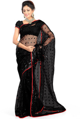 

Dancing Girl Embroidered Bollywood Net Saree(Black)