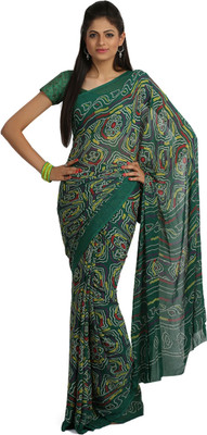 

Jaipur Kurti Printed Bandhej Viscose Saree(Multicolor), Forest green