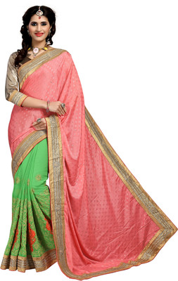 

Khushali Self Design, Embroidered, Embellished Fashion Georgette, Jacquard Saree(Pink, Light Green, Beige, Beige;light green;pink