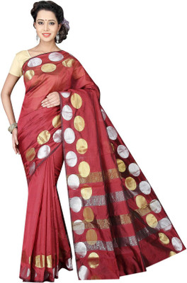 

Pavechas Solid Banarasi Silk Cotton Blend Saree(Maroon)