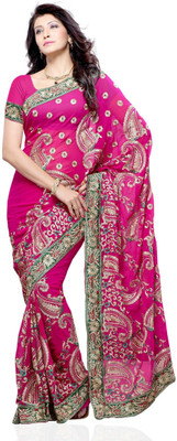 

JTInternational Self Design Fashion Georgette Saree(Pink), Dark pink