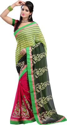 

Desi Butik Embroidered Fashion Chiffon, Art Silk Saree(Green, Pink)