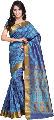 

Varkala Silk Sarees Woven Kanjivaram Art Silk Saree(Light Blue), Ananda