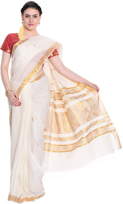 

Darps Self Design Balarampuram Cotton Saree(Multicolor), Cream