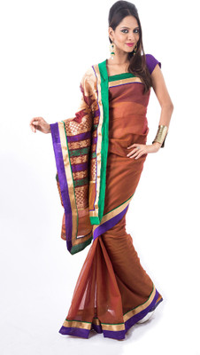 

Cenizas Solid Fashion Silk Saree(Brown)