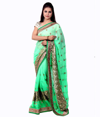 

Ellegent Embroidered Fashion Georgette Saree(Green)