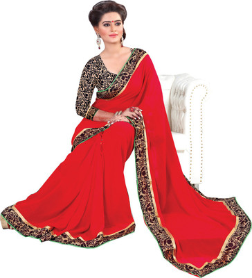 

Indianbeauty Self Design, Printed Bollywood Georgette Saree(Red)