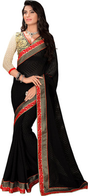 

Jiya Self Design, Embroidered Fashion Georgette, Jacquard Saree(Black)