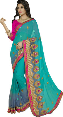 

Khushali Embellished, Embroidered, Self Design Fashion Georgette Saree(Light Blue, Green), Green;light blue;turquoise