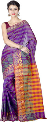 

Chandrakala Striped Banarasi Banarasi Silk Saree(Purple)