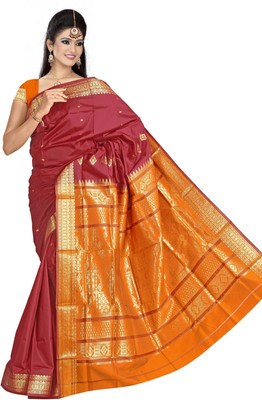 

JagannathSaree Woven Bollywood Silk Saree(Red, Orange), Orange;red