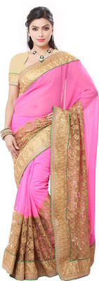 

Ishin Embellished Fashion Georgette Saree(Pink)
