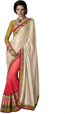 

Desi Butik Self Design Fashion Satin Saree(Beige)