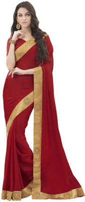 

Desi Butik Embroidered Fashion Satin, Chiffon Saree(Red)