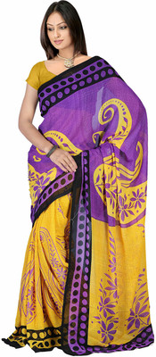

Jaipur Kurti Printed Daily Wear Georgette Saree(Multicolor), Purple;yellow