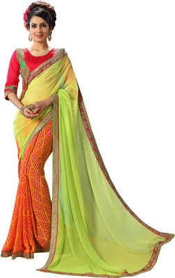 

Khushali Self Design, Printed, Embellished Fashion Georgette Saree(Light Green, Pink, Yellow)