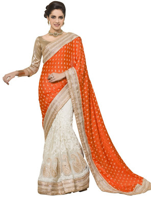 

Chirag Sarees Printed Fashion Jacquard Saree(Orange)