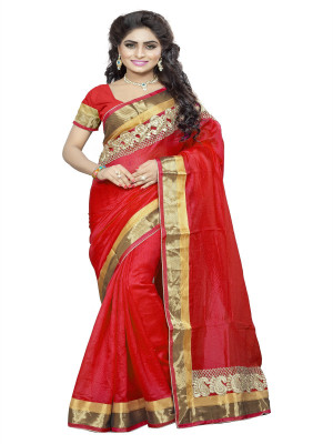 

Fabaron Enterprise Embroidered Bhagalpuri Cotton Saree(Red)