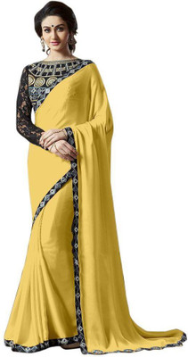 

Monika Silk Mill Solid Daily Wear Chiffon, Satin Saree(Blue), Gold