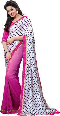 

Parisha Self Design, Printed Fashion Chiffon Saree(White, Blue, Pink), Blue;pink;white