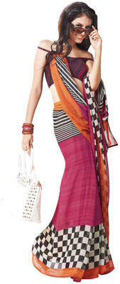 

Indian Wear Online Printed Fashion Pure Chiffon Saree(Pink)