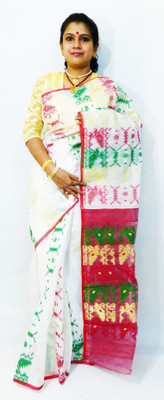 

Runu's Boutique Woven Jamdani Handloom Muslin Saree(White)