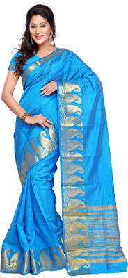 

Varkala Silk Sarees Woven, Self Design Kanjivaram Tussar Silk Saree(Light Blue)