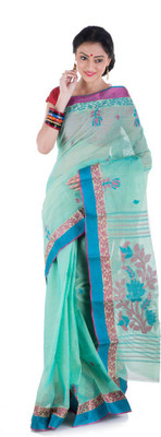 

Tantuja Woven Tangail Handloom Cotton Saree(Blue), Sky