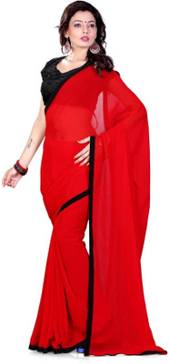 Cenizas Solid Fashion Chiffon Saree(Red)