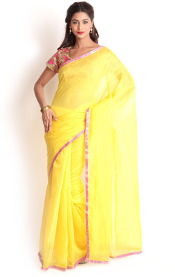 

Kasturi-B Swadeshi Karigari Solid Bollywood Georgette Saree(Pink), Yellow