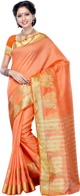 

Mimosa Woven Kanjivaram Tussar Silk Saree(Orange), Peach