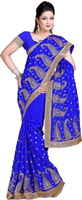 

Ishin Embroidered Chanderi Pure Silk, Raw Silk, Tissue Silk Saree(Blue)