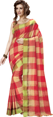 

Ishin Checkered Fashion Cotton Saree(Multicolor)