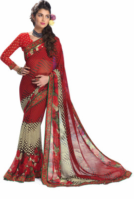 

Indianbeauty Self Design, Printed Bollywood Georgette Saree(Maroon)