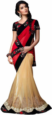 

Saara Embroidered Fashion Georgette Saree(Red, Beige), Red and beige