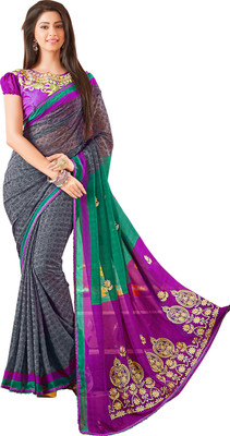 

Jiya Self Design, Embroidered Fashion Chiffon Saree(Grey, Green, Purple), Green;grey;purple