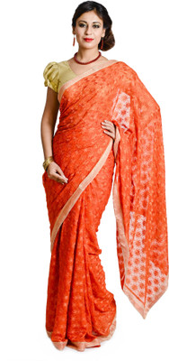 

Ethnic Bliss Lifestyles Self Design Phulkari Chiffon Saree(Orange)